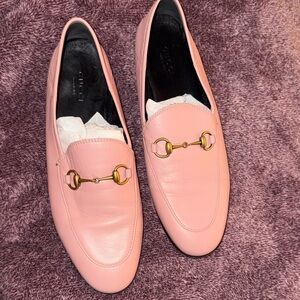 Pink Gucci loafers with Gold Detailing